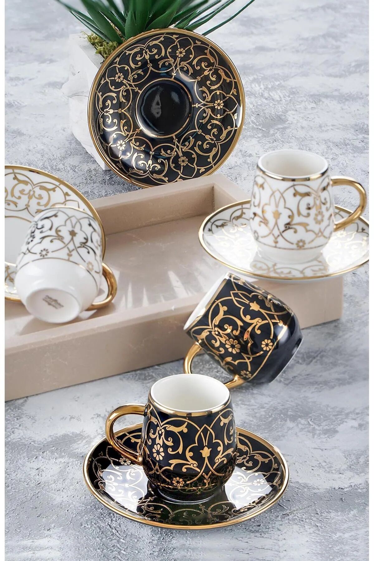 Acar Grace Gold 6 Kişilik Kahve Fincanı Takımı Siyah-Beyaz 90 ml 05093