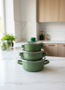 Lüks Emaye 6 Parça Mini Tencere Seti 12/14/16 Cm Yeşil 2406-C