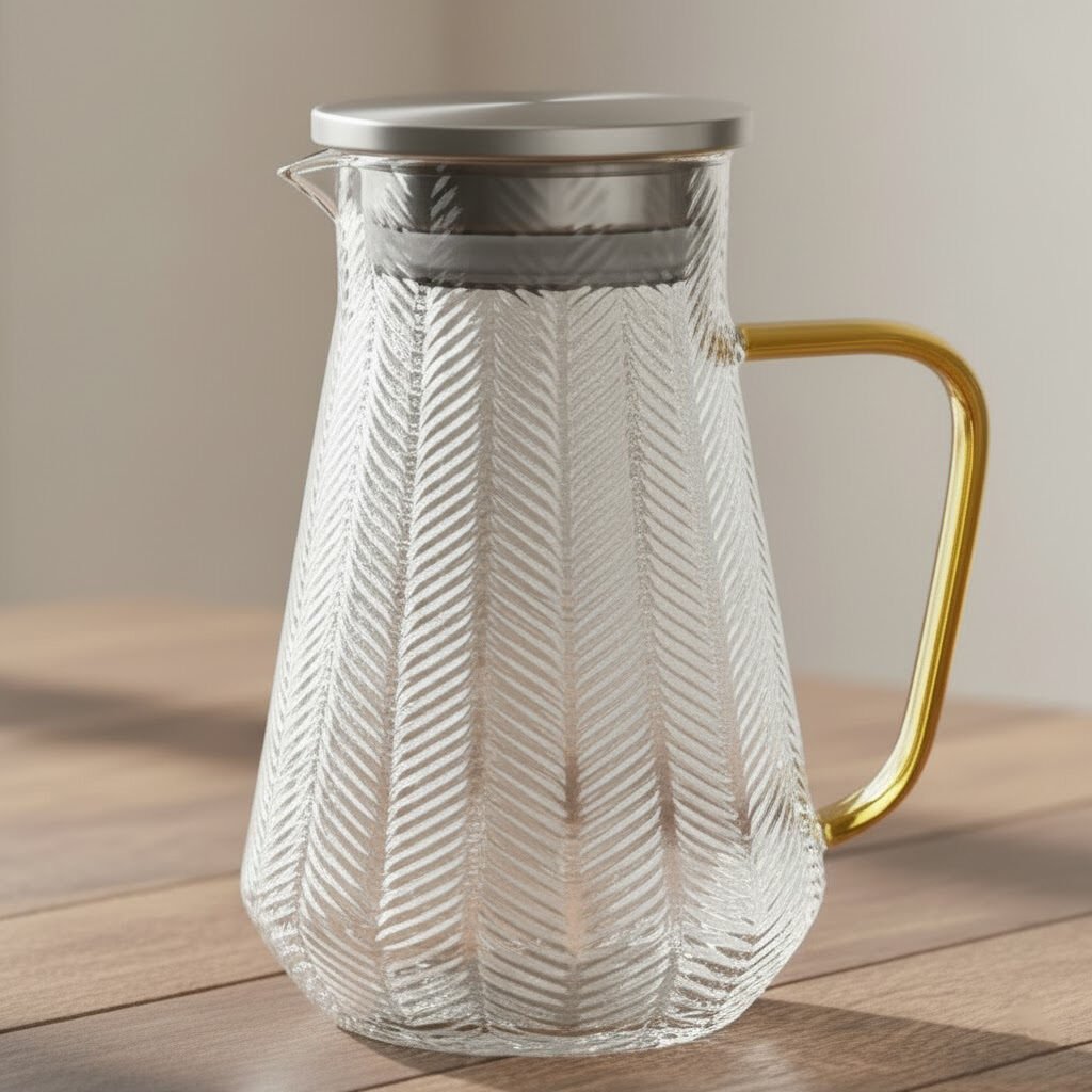 Kapris Metal Kapaklı Tırtıklı Cam Sürahi 1500 Ml SA6860