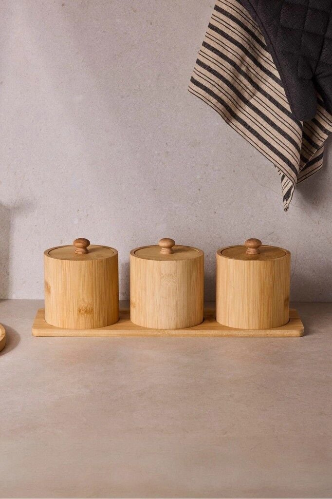 Perotti Pisa 3 Lü Tezgah Üstü Bambu Standlı Baharat Seti 90085