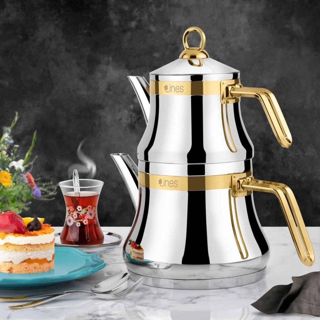 Lines Naz Altın Kemerli Mini Boy Çaydanlık Takımı No: 2