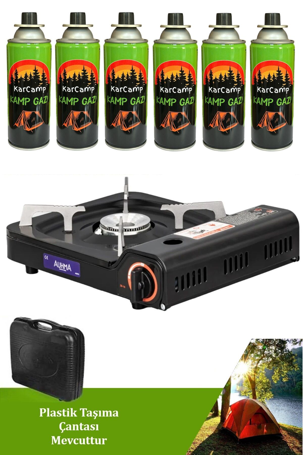 Tekli Portatif Ocak Kamp Ocağı + Kamp Gazı 227g 6 Adet