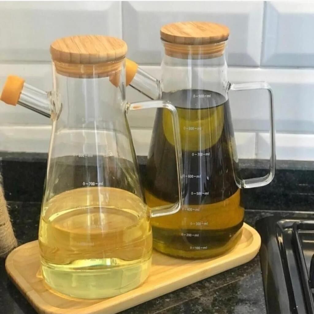 Kapris 2 Adet Borosilikat Cam Yağlık Sirkelik Bambu Tabaklı 900ml 9928