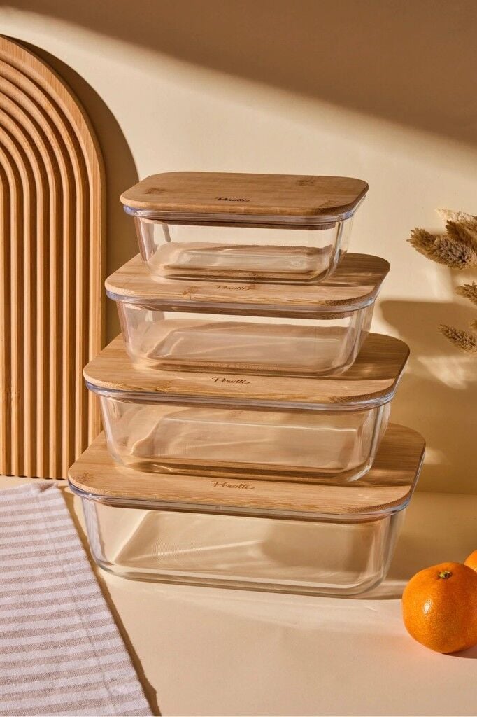 Perotti Locky Bamboo 4 Lü Cam Saklama Kabı 1500+1050+640+370 ML
