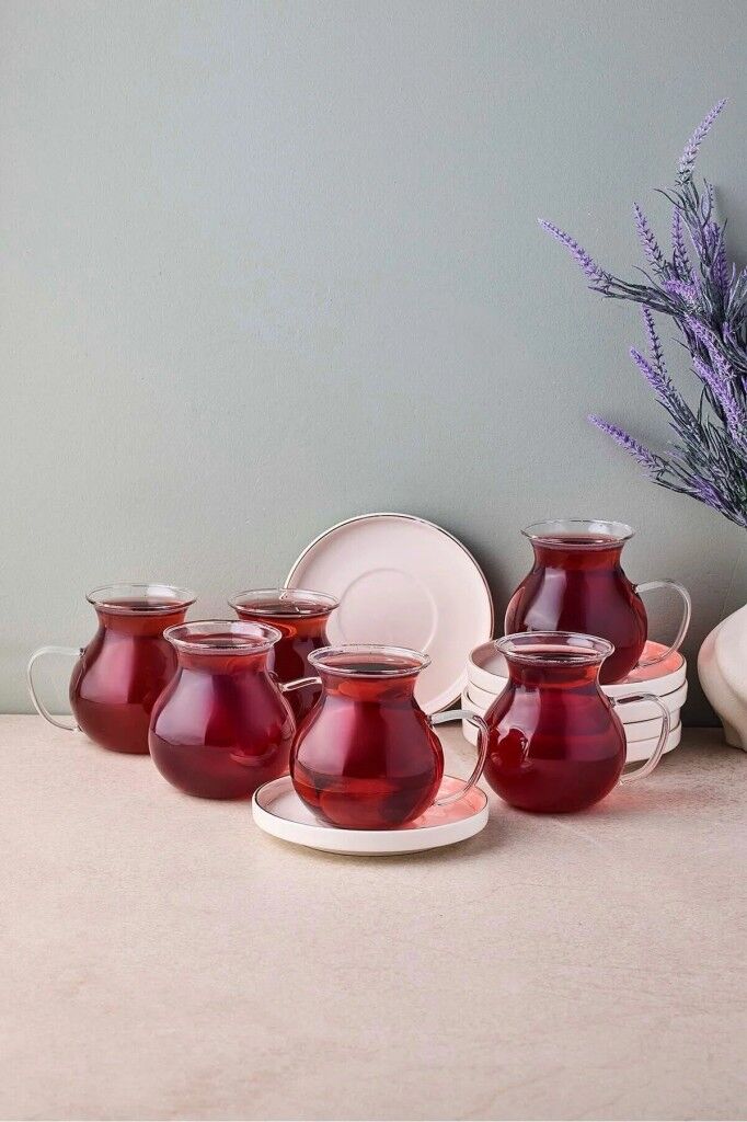 Perotti Kanlıca Gold 12 Parça 6 Kişilik Kulplu Cam Çay Seti 210 ML 18111