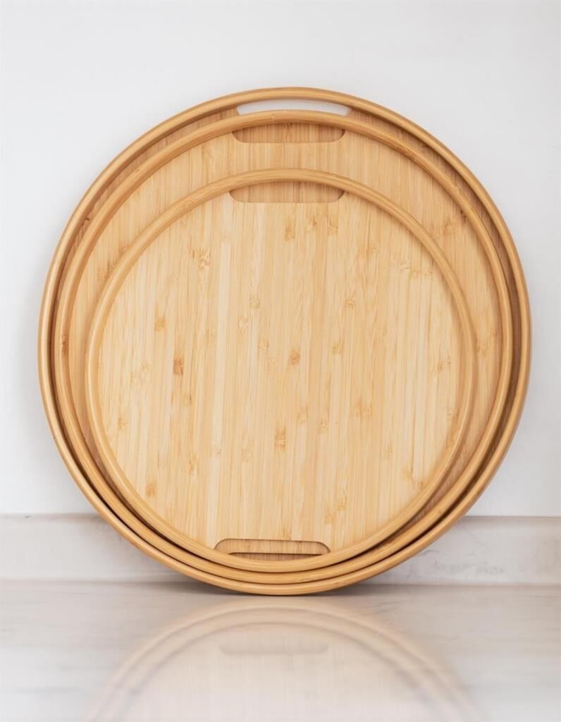 Kapris 3 Lü Yuvarlak Bambu Tepsi Seti KAP-1429