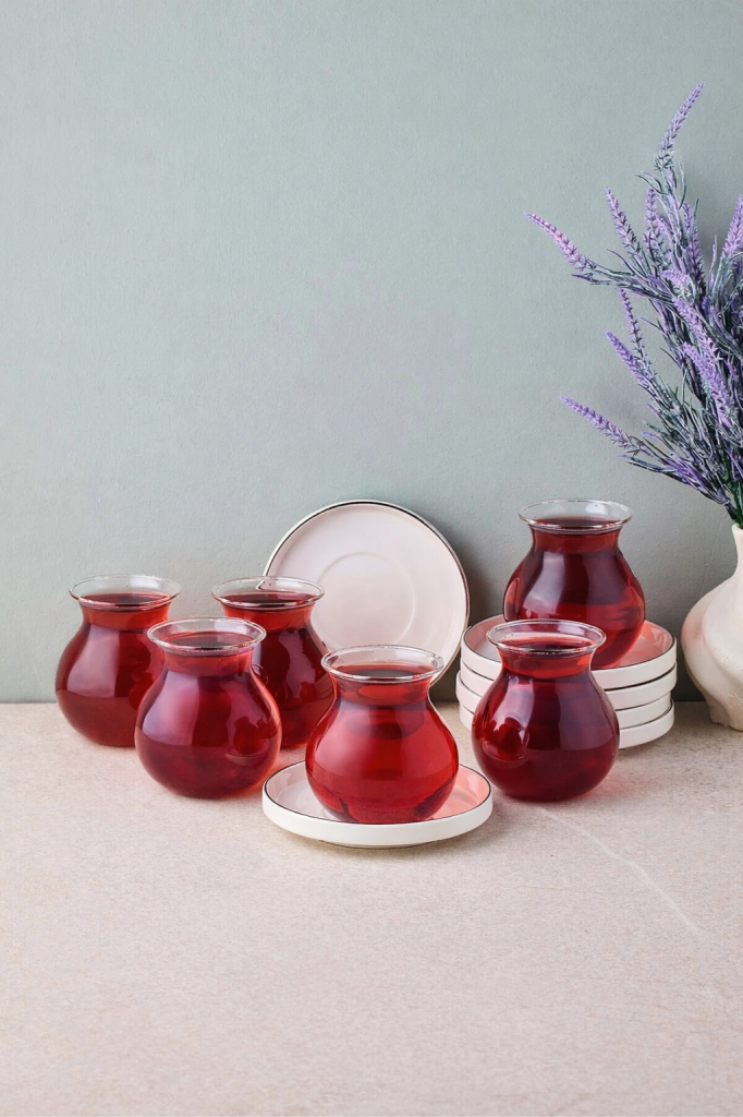 Perotti Kanlıca Platin 12 Parça 6 Kişilik Cam Çay Seti 210 ML 18110