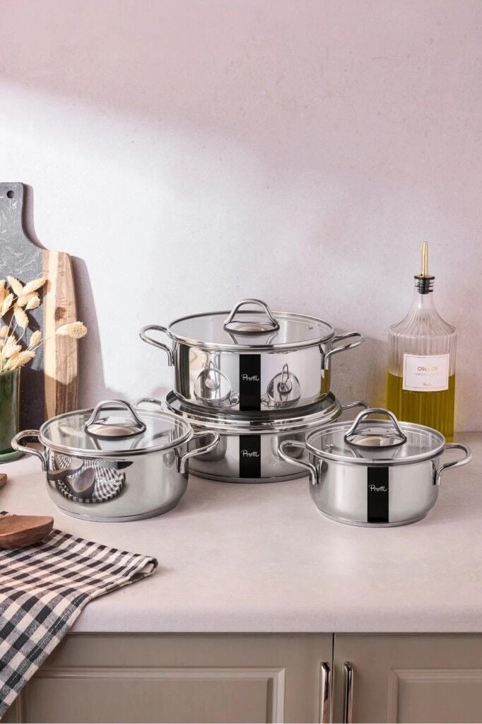 Perotti Alsancak İndüksiyon Tabanlı 8 Parça Çelik Tencere Seti 40046