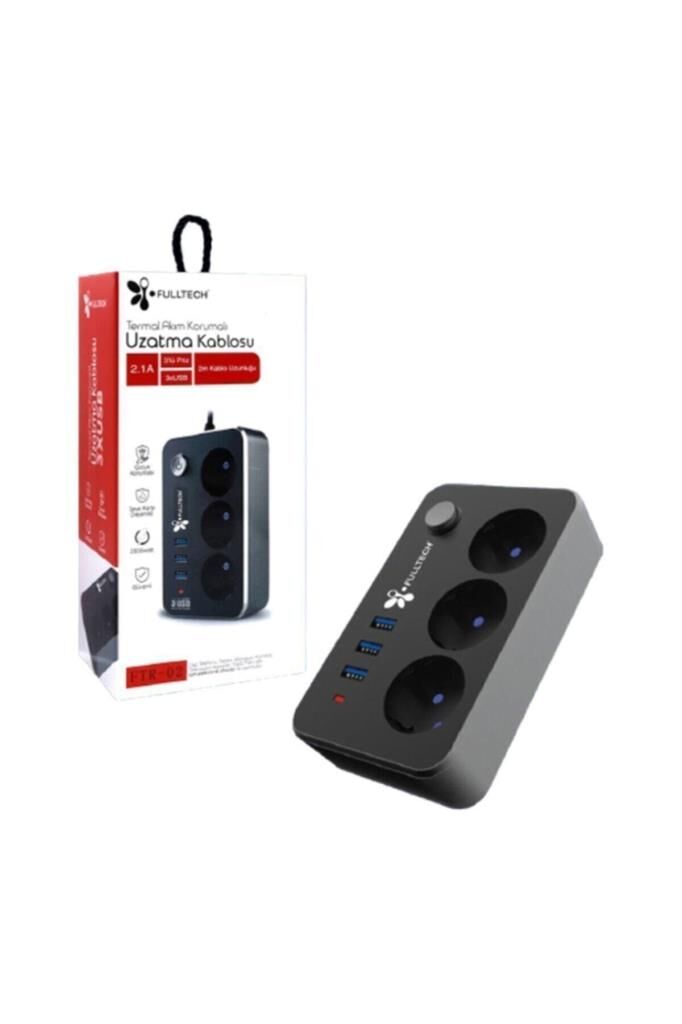 Fulltech Termal Akım Korumalı Isıya Karşı Dayanıklı 3'lü Priz 2 Mt 3xUSB FTR-02