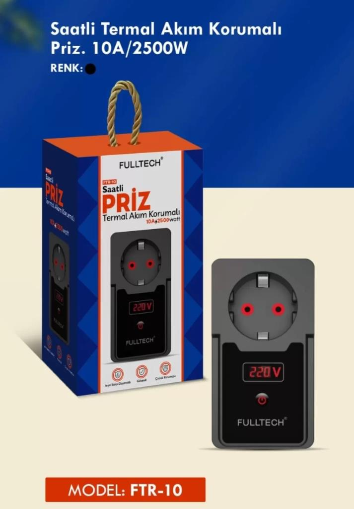 Fulltech Termal Akım Korumalı Isıya Dayanıklı Zaman Ayarlı Tekli Priz FTR-10
