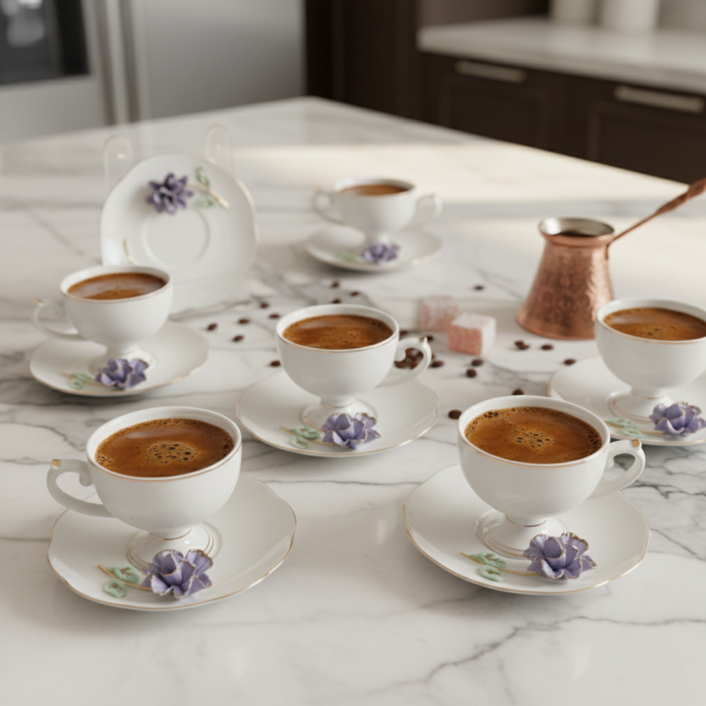 Acar Felicity 12 Parça 6 Kişilik Kahve Fincan Takımı Mor 08203