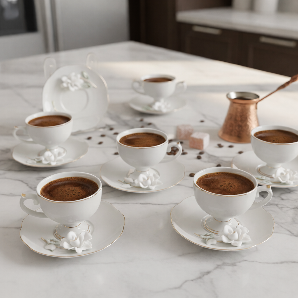 Acar Felicity 12 Parça 6 Kişilik Kahve Fincan Takımı Beyaz 08203