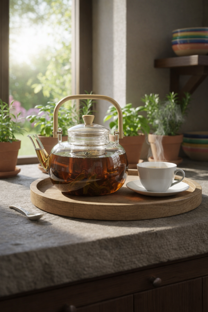 Kapris Bambu Kulplu Cam Süzgeçli Borosilikat Demlik 1000 Ml YNS7