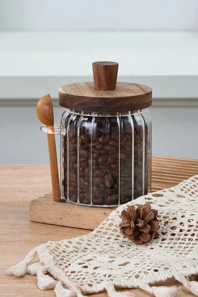 Mien Akasya Kapak Ve Kaşıklı Borosilikat Cam Kavanoz 450 Ml 0123