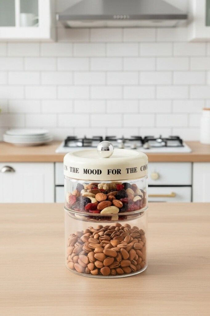 Kapris 2 Katlı Vakum Kapaklı Cam Kavanoz Şekerlik 750+600 ML 3H09