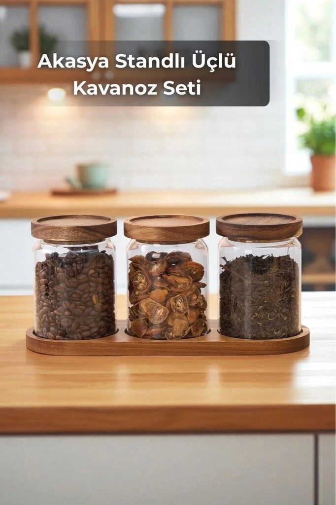 Mien Akasya Kapaklı 3 Lü Cam Kavanoz Seti 0125