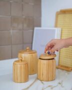 Kapris 3'lü Bambu Kavanoz Baharatlık Şekerlik