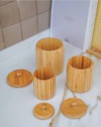 Kapris 3'lü Bambu Kavanoz Baharatlık Şekerlik