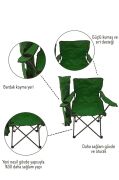 2 Adet Katlanır Kamp Sandalyesi Taşıma Çantalı Bardaklıklı Yeşil