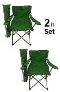 2 Adet Katlanır Kamp Sandalyesi Taşıma Çantalı Bardaklıklı Yeşil