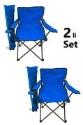 2 Adet Katlanır Kamp Sandalyesi Taşıma Çantalı Bardaklıklı Mavi