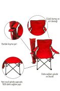2 Adet Katlanır Kamp Sandalyesi Taşıma Çantalı Bardaklıklı Kırmızı