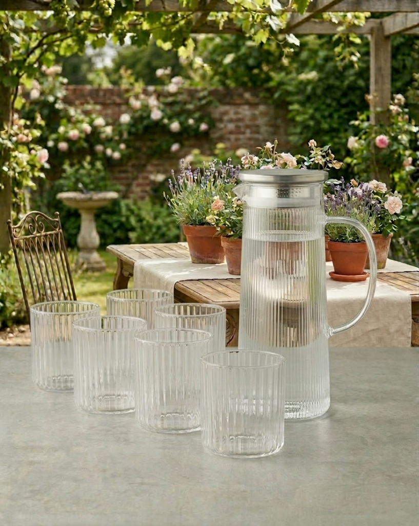 Kapris 7 Parça Cam Su Seti Çizgili Model 1300 + 220 ML