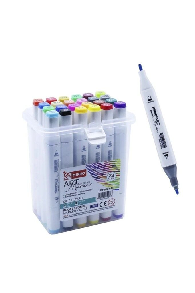 Mikro Çift Uçlu Fosforlu Kalem Art Marker 24 Renk