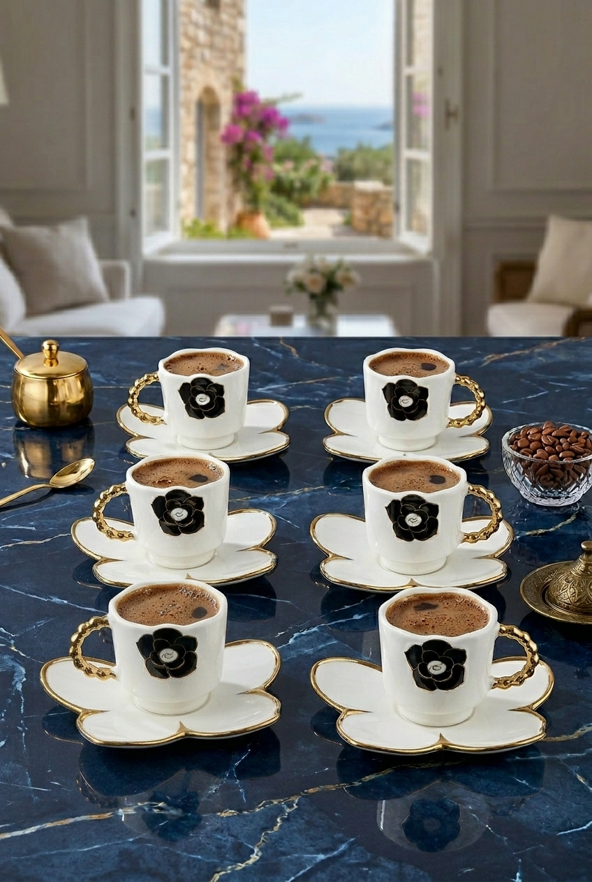 Acar Charlotte 6 Kişilik Kahve Fincanı Takımı 90 ml 09363 Siyah