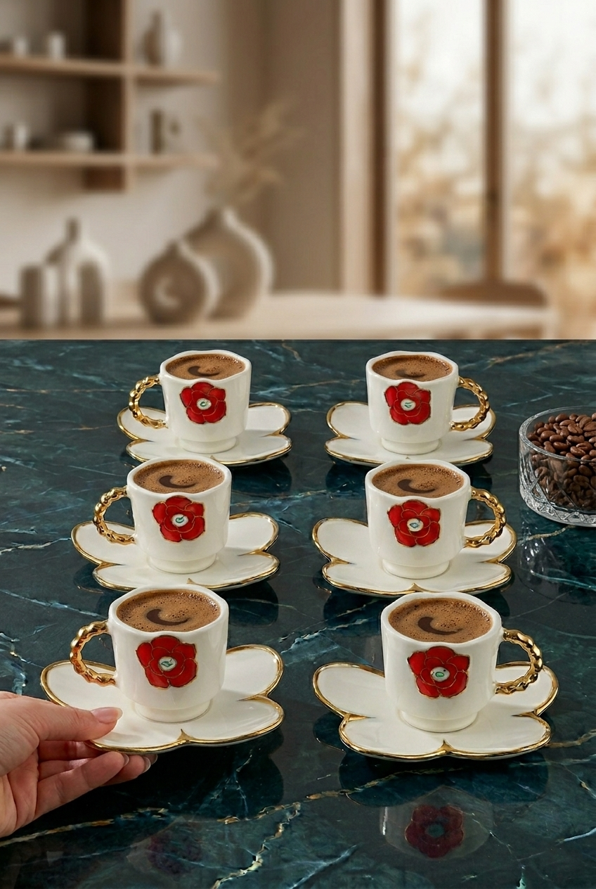 Acar Charlotte 6 Kişilik Kahve Fincanı Takımı 90 ml 09363 Kırmızı