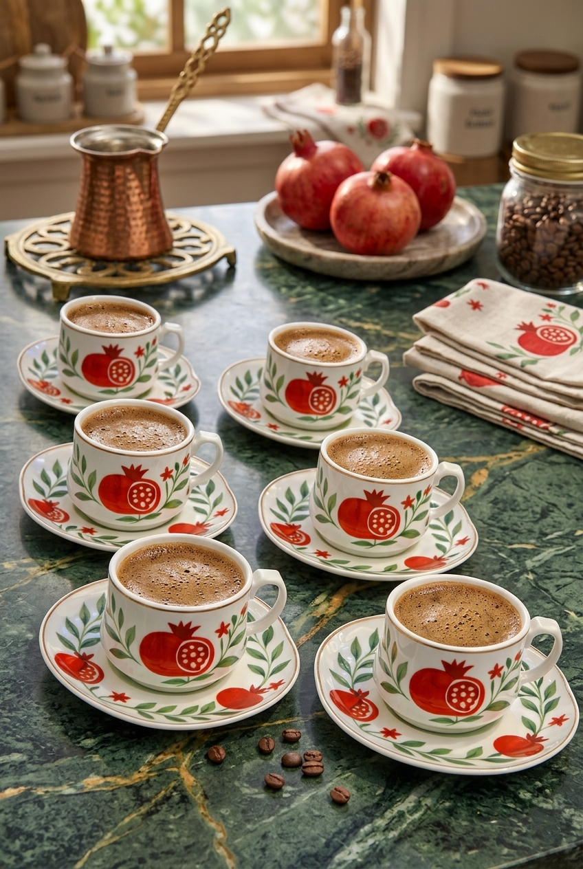 Acar Nar Desenli 6 Kişilik Kahve Fincanı Takımı 90 ml 09502