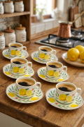 Acar Limon Desenli 6 Kişilik Kahve Fincanı Takımı 90 ml 09502
