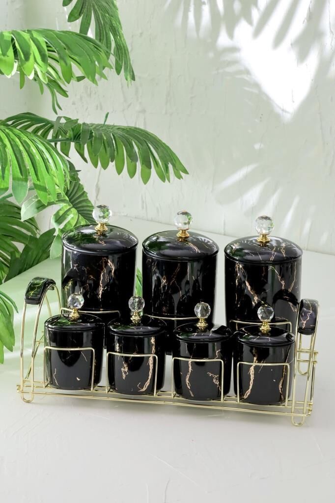 Arow Diamond 7 Li Porselen Baharat Takımı Siyah TR-1971