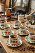 Acar Kiraz Desenli 6 Kişilik Kahve Fincanı Takımı 90 ml 09502
