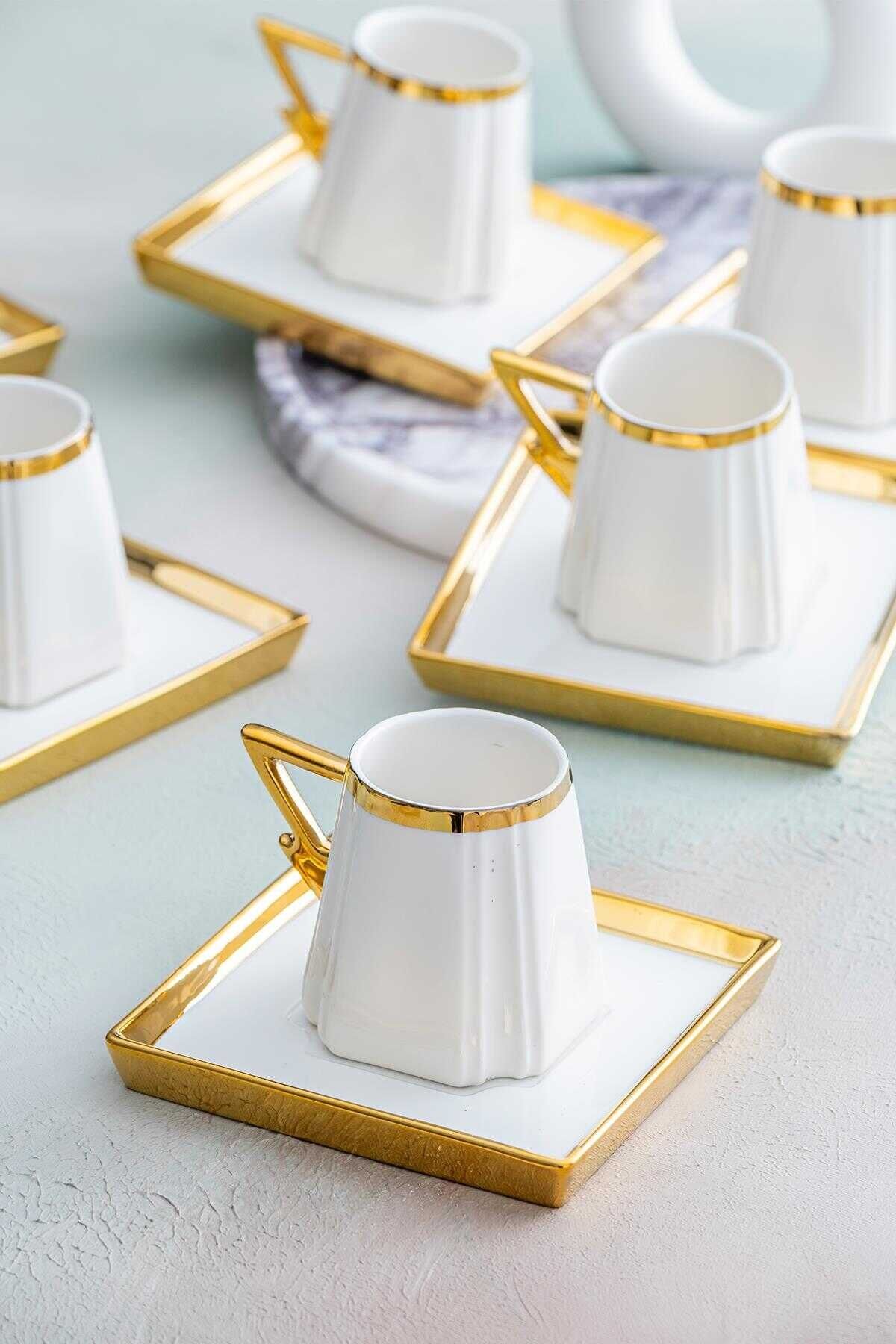 Acar Dallas 6 Kişilik Çay Kahve Fincanı Takımı Gold 90ml 05923