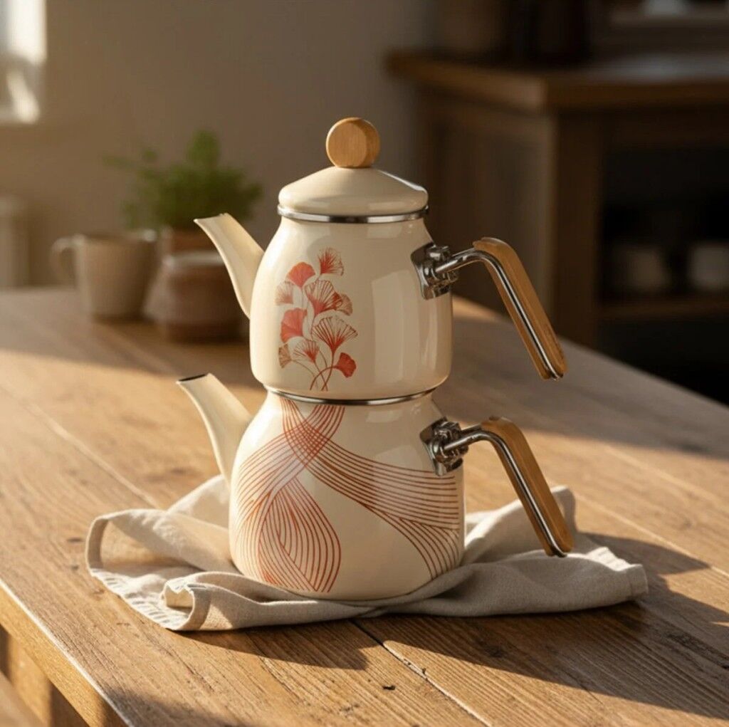 Bambum Unique Bambu Kulplu Emaye Çaydanlık Takımı Rose 6563