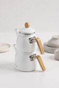 Bambum Sultan Bambu Kulplu Emaye Çaydanlık Takımı Beyaz 6550