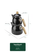 Bambum Sultan Bambu Kulplu Emaye Çaydanlık Takımı Siyah 6554