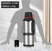 Kampcı Paslanmaz Çelik Termos 4 Litre 48 Saat Sıcak-Soğuk Silver 9009