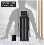 Kampcı Paslanmaz Çelik Termos 4 Litre 48 Saat Sıcak-Soğuk Black 9009