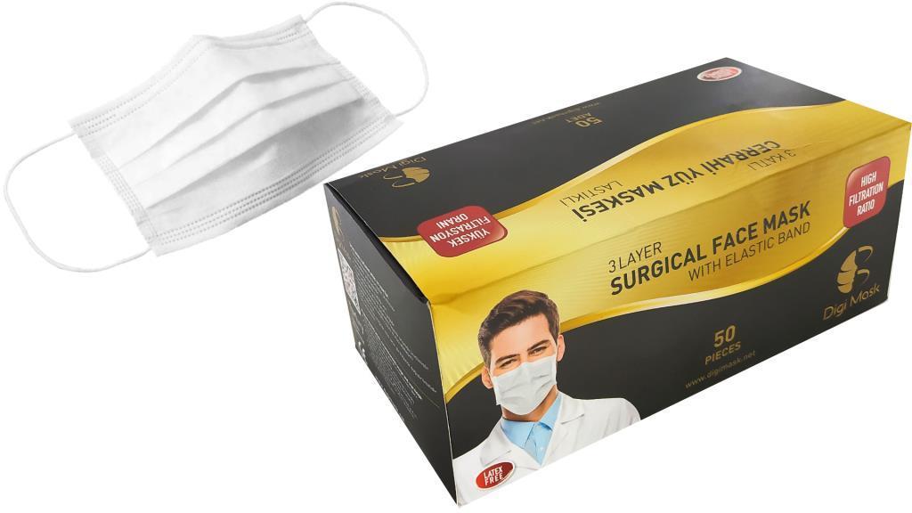Digimask 100 Adet Lastikli Cerrahi Yüz Maskesi Telli 3 Katlı