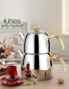 Lines Yıldız Aile Boy Paslanmaz Çelik Çaydanlık Altın Kulplu