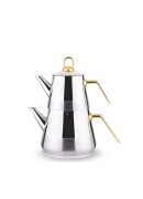 Lines Piramit Çelik Çaydanlık Takımı Orta Boy Altın Kulp