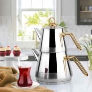 Lines Piramit Çelik Çaydanlık Takımı Mini Altın Kulp