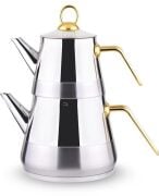 Lines Piramit Çelik Çaydanlık Takımı Mini Altın Kulp