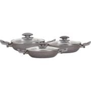 Mehtap Gri 3 lü Granit Sahan Seti Kapaklı 18+20+22 Cm