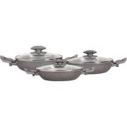 Mehtap Gri 3 lü Granit Sahan Seti Kapaklı 18+20+22 Cm