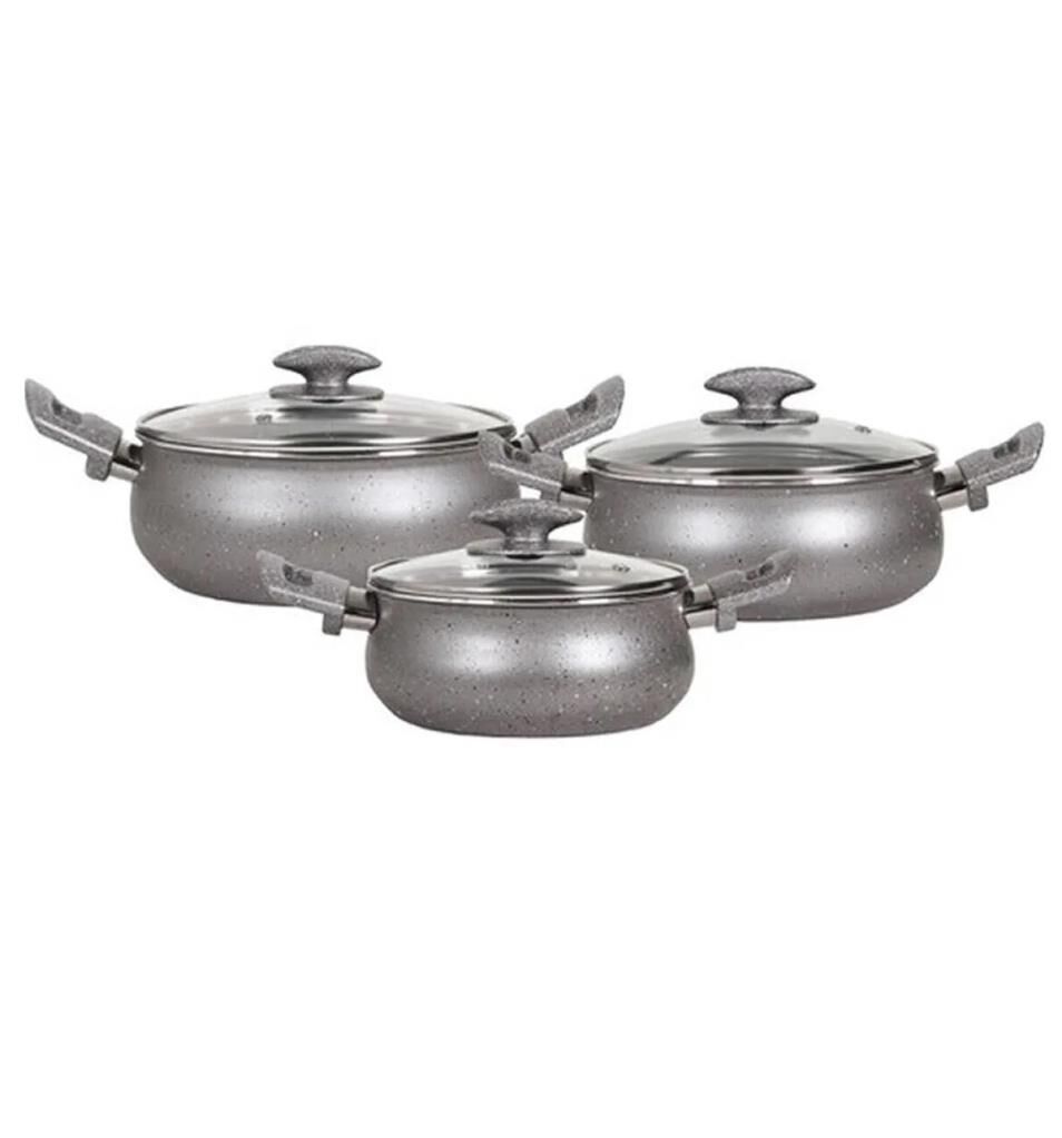 Mehtap Güveç Tencere Seti Granirt Gri 16+18+20 Cm