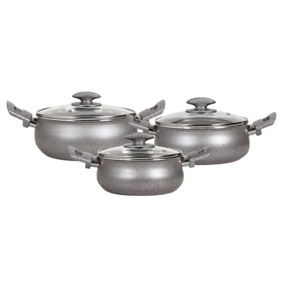 Mehtap Güveç Tencere Seti Granirt Gri 16+18+20 Cm