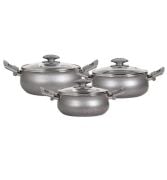 Mehtap Güveç Tencere Seti Granirt Gri 16+18+20 Cm